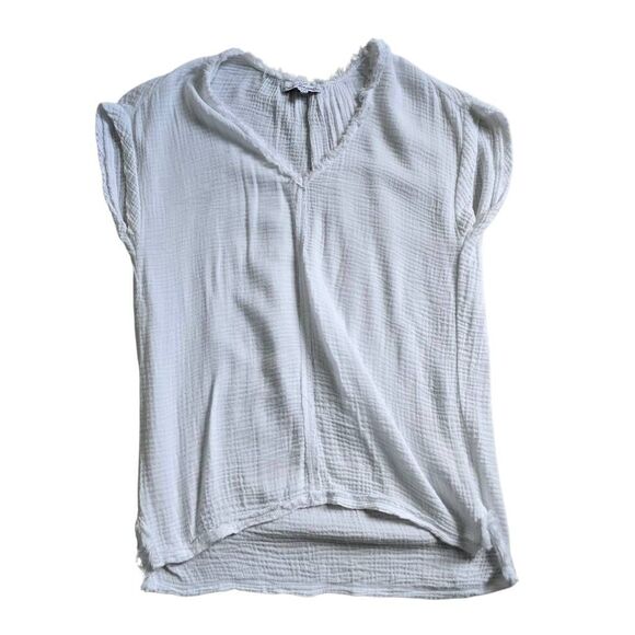 Red Haute Gauze Top Women's XS White V-Neck Frayed Pullover Sleeveless Blouse - Picture 1 of 5
